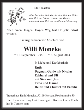 Anzeige von Willi Moneke von  Werbepost 
