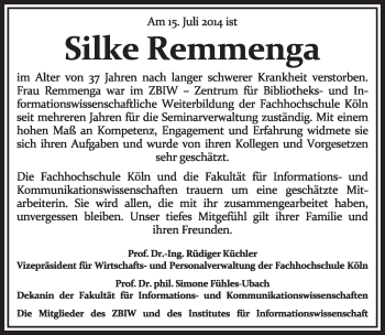 Anzeige von Silke Remmenga von  Sonntags-Post 