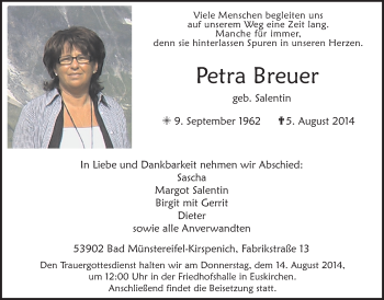 Anzeige von Petra Breuer von  Blickpunkt Euskirchen 
