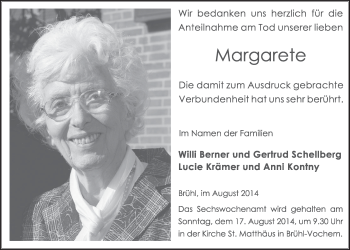 Anzeige von Margarete  von  Schlossbote/Werbekurier 