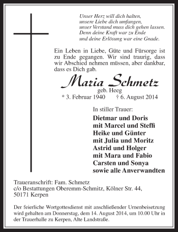 Anzeige von Maria Schmetz von  Werbepost 
