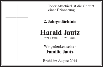 Anzeige von Harald Jautz von  Schlossbote/Werbekurier 