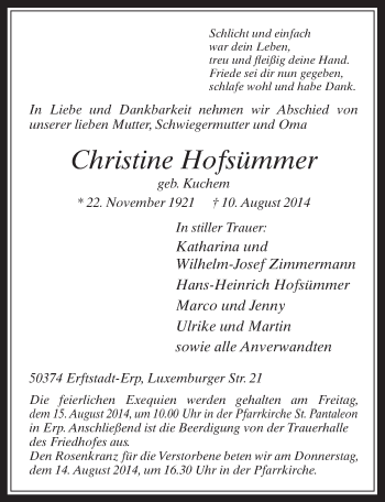 Anzeige von Christine Hofsümmer von  Werbepost 