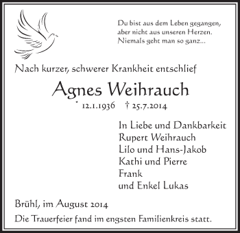 Anzeige von Agnes Weihrauch von  Schlossbote/Werbekurier 