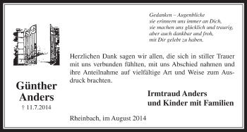 Anzeige von Günther Anders von  Schaufenster/Blickpunkt 