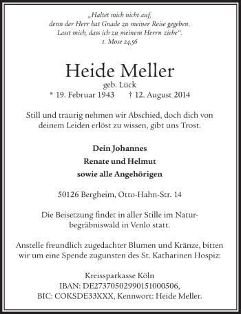 Anzeige von Heide Meller von  Sonntags-Post 