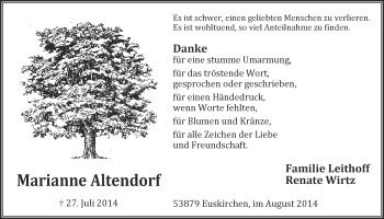 Anzeige von Marianne Altendorf von  Blickpunkt Euskirchen 