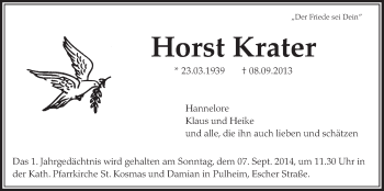Anzeige von Horst Krater von  Sonntags-Post 