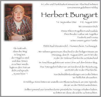 Anzeige von Herbert Bungart von  Blickpunkt Euskirchen 