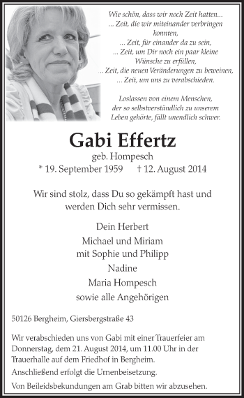 Anzeige von Gabi Effertz von  Sonntags-Post 