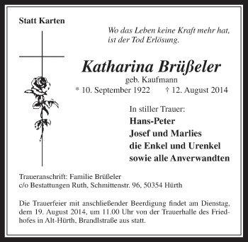 Anzeige von Katharina Brüßeler von  Sonntags-Post 