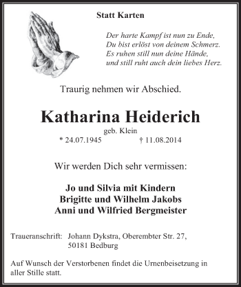 Anzeige von Katharina Heiderich von  Werbepost 