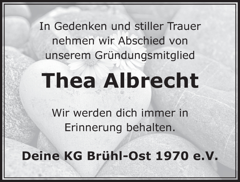  Traueranzeige für Thea Albrecht vom 20.08.2014 aus  Schlossbote/Werbekurier 