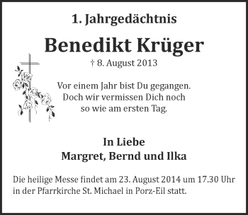 Anzeige von Benedikt Krüger von  Kölner Wochenspiegel 
