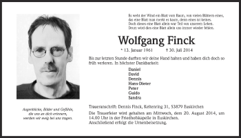 Anzeige von Wolfgang Finck von  Blickpunkt Euskirchen 
