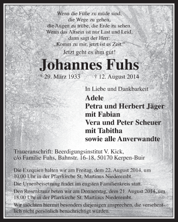 Anzeige von Johannes Fuhs von  Werbepost 