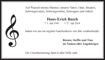 Anzeige von Hans-Erich Busch von  Werbepost 