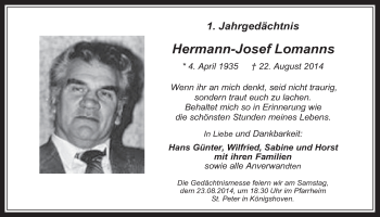 Anzeige von Hermann-Josef Lomanns von  Werbepost 