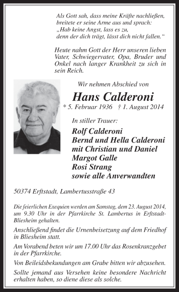 Anzeige von Hans Calderoni von  Werbepost 