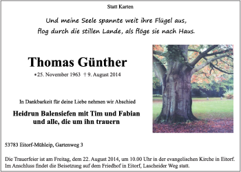 Anzeige von Thomas Günther von  Extra Blatt 