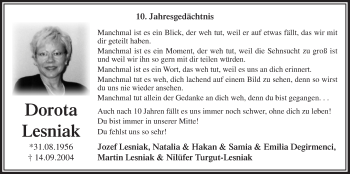 Anzeige von Dorota Lesniak von  Bergisches Handelsblatt 