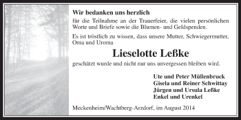 Anzeige von Lieselotte Leßke von  Schaufenster/Blickpunkt 