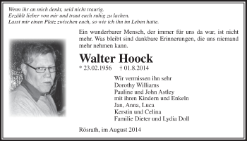 Anzeige von Walter Hoock von  Bergisches Handelsblatt 