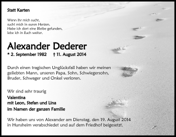 Anzeige von Alexander Dederer von  Anzeigen Echo 