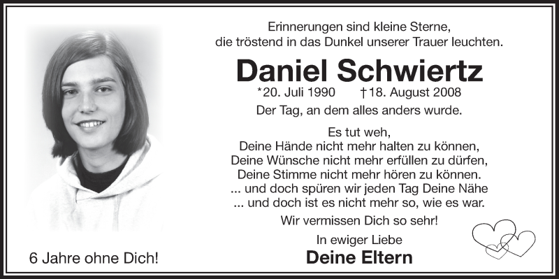  Traueranzeige für Daniel Schwiertz vom 18.07.2023 aus  Bergisches Handelsblatt 