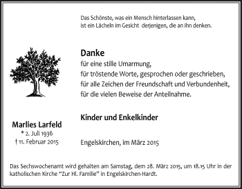 Anzeige von Marlies Larfeld von  Anzeigen Echo 