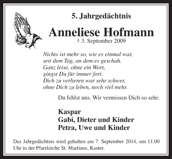 Anzeige von Anneliese Hofmann von  Werbepost 