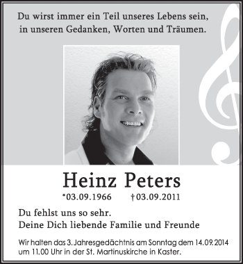Anzeige von Heinz Peters von  Sonntags-Post 