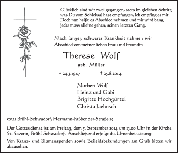 Anzeige von Therese Wolf von  Schlossbote/Werbekurier 