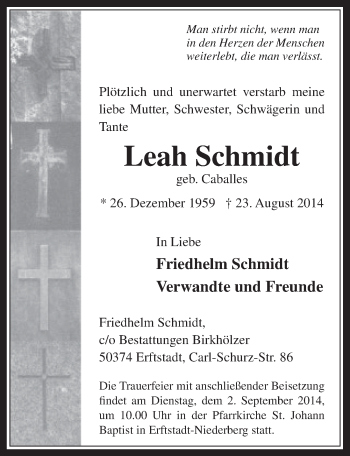 Anzeige von Leah Schmidt von  Sonntags-Post 