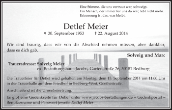 Anzeige von Detlef Meier von  Werbepost 