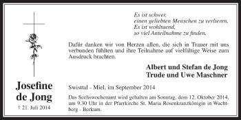 Anzeige von Josefine de Jong von  Schaufenster/Blickpunkt 