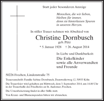 Anzeige von Christine Dornbusch von  Sonntags-Post 