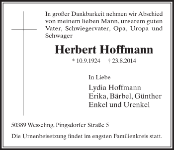 Anzeige von Herbert Hoffmann von  Schlossbote/Werbekurier 
