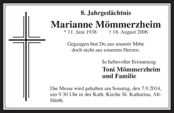 Anzeige von Marianne Mömmerzheim von  Wochenende 