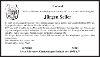 Anzeige von Jürgen Seiler von  Wochenende 