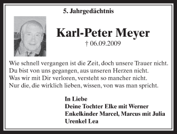 Anzeige von Karl-Peter Meyer von  Wochenende 