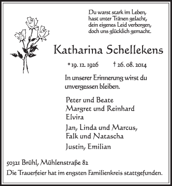 Anzeige von Katharina Schellekens von  Schlossbote/Werbekurier 