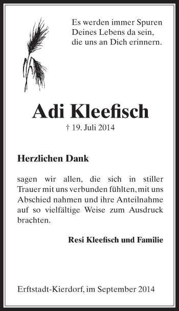 Anzeige von Adi Kleefisch von  Werbepost 