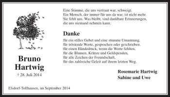 Anzeige von Bruno Hartwig von  Werbepost 