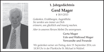 Anzeige von Gerd Mager von  Schlossbote/Werbekurier 