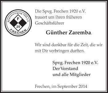 Anzeige von Gnther Zaremba von  Sonntags-Post 