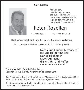 Anzeige von Peter Rosellen von  Werbepost 