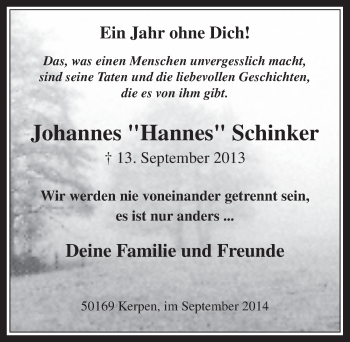 Anzeige von Johannes Schinker von  Werbepost 
