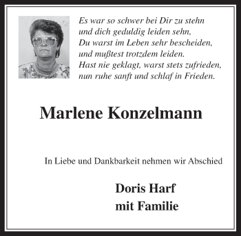Anzeige von Marlene Konzelmann von  Wochenende 