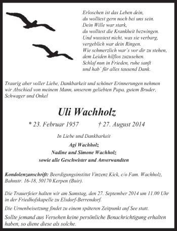 Anzeige von Uli Wachholz von  Werbepost 